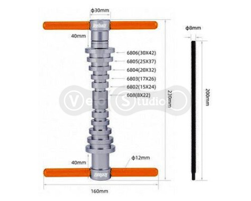 Набір для запресування підшипників Ice Toolz E296 втулок, рам та кареток