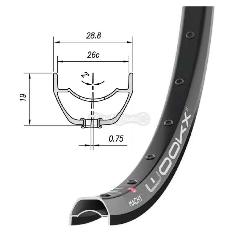 Обід Mach1 WOOKX, 29 дюймів 28 отворів, Tubeless Ready