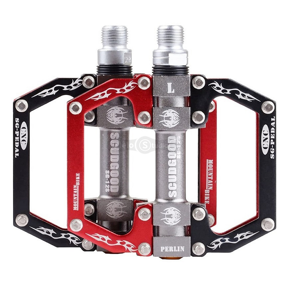 Педали ScudGood MTB BC-PD207 на 3-х промах чёрные - красные