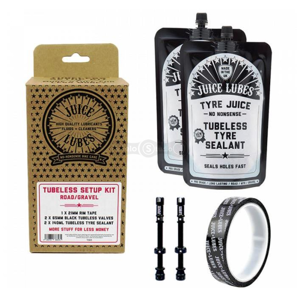 Набір безкамерки JUICE LUBES Road/Gravel, 21mm Tape, 65mm Valves, 280ml Sealant