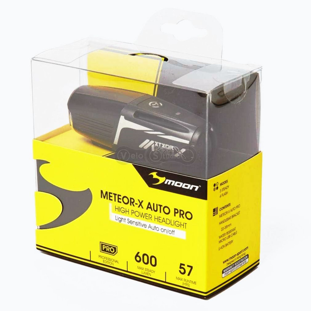 Фара Moon Meteor-X Auto 450 люмен, съёмный аккумулятор 1600мАч, USB-MICRO кабель, черная
