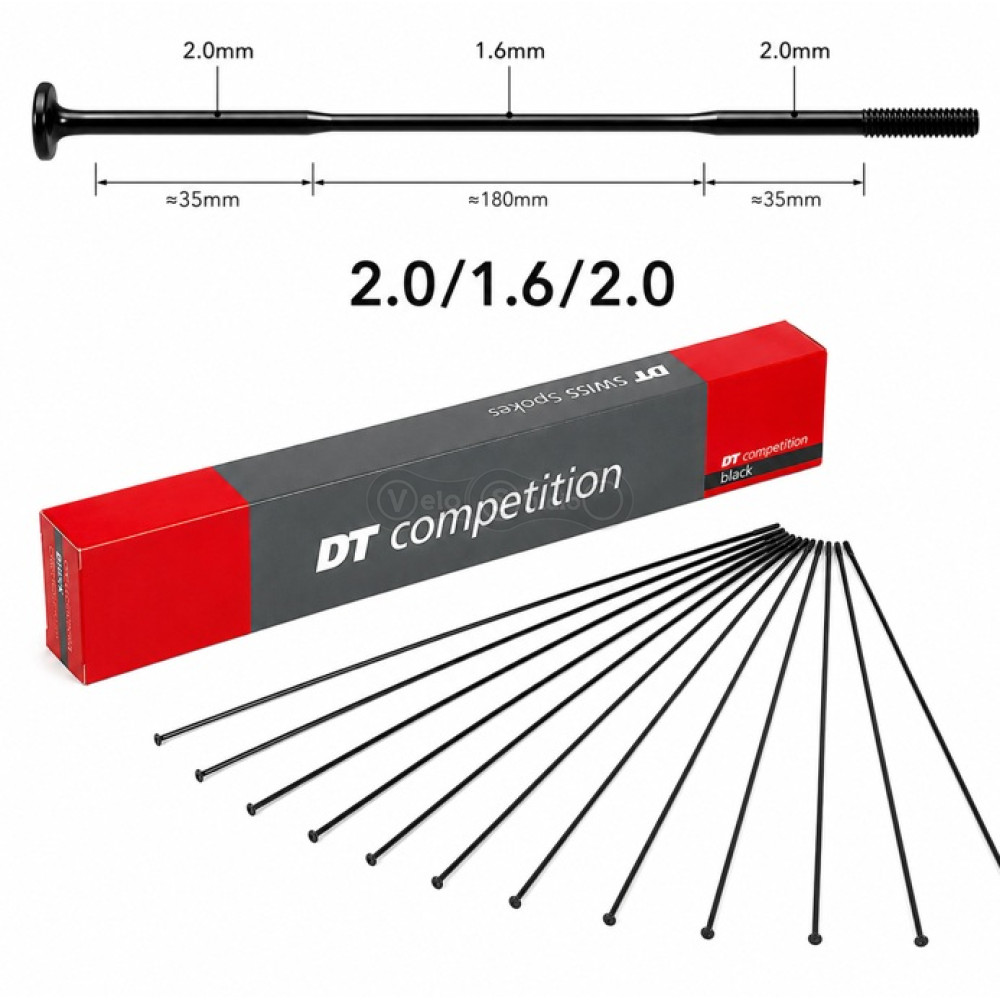 Спиці DT Swiss Competition Race Straight Pull 2.0/1.6/2.0 mm x 302mm чорні 100шт