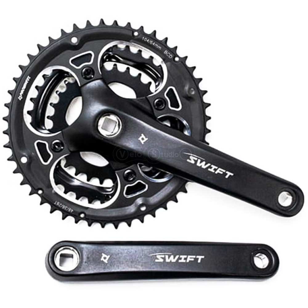 Шатуны PROWHEEL SWIFT-201P, под квадрат, 170мм, 28-38-48Т, черные