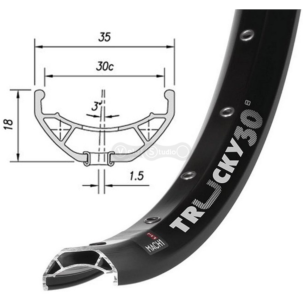 Обод Mach1 Trucky 30 Disk 27.5 дюймов, 28 спиц, Tubeless Ready