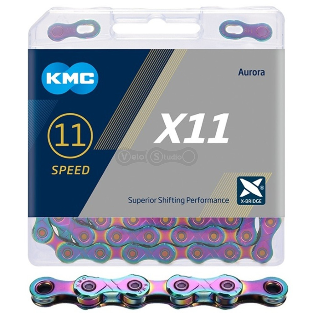 Цепь KMC X11 Aurora Blue 11 скоростей, 118 звеньев + замок