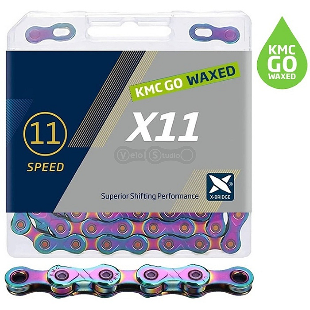 Цепь KMC X11 Aurora Blue 11 скоростей, 118 звеньев + замок Waxed (смазка KMC GO WAX)