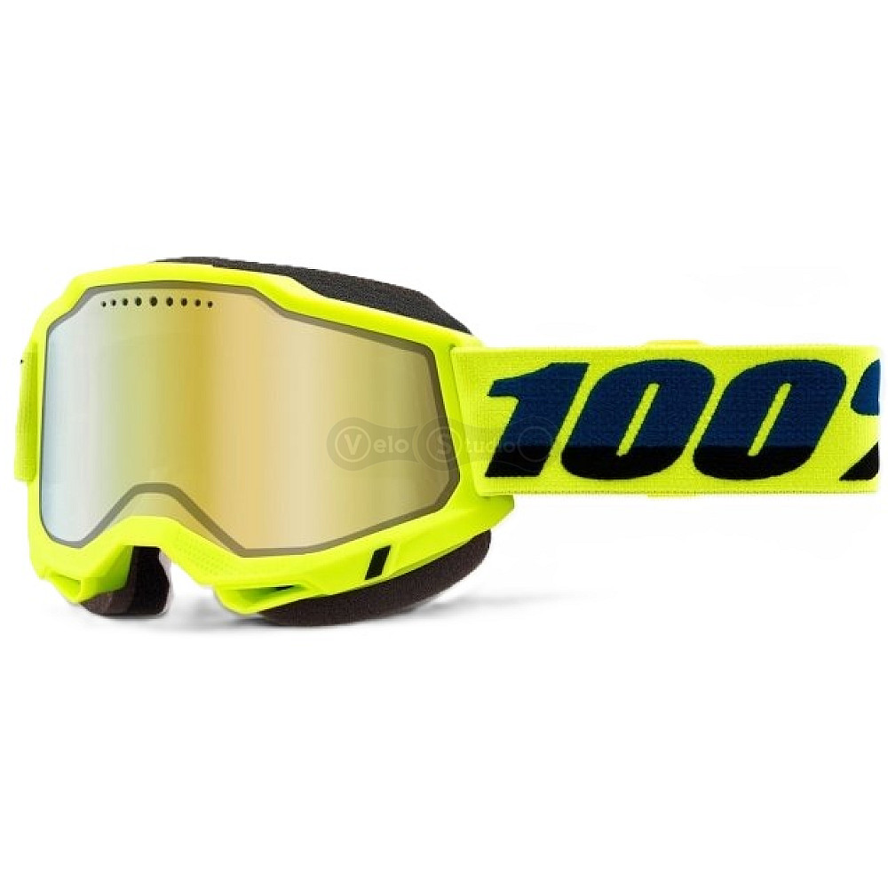 Маска 100% ACCURI 2 Snowmobile Goggle [Fluo Yellow], Dual Mirror Gold Lens