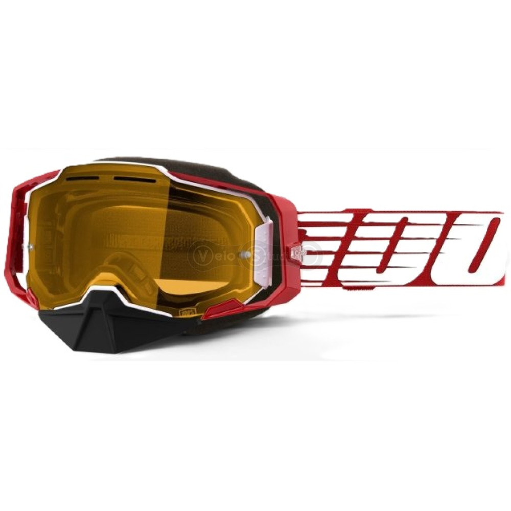 Маска 100% ARMEGA Snowmobile Goggle [Oversized Deep Red], Dual Yellow Lens