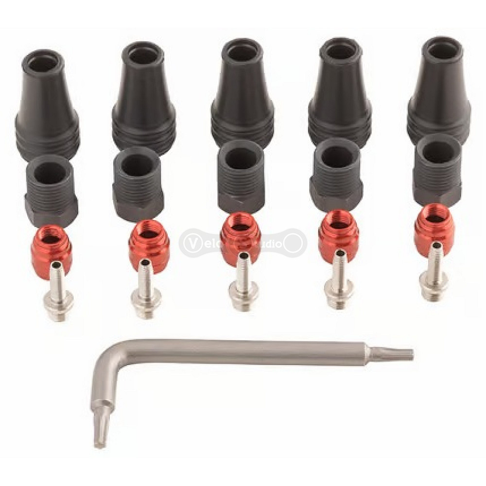 Сервісний набір гальм HOSE FITTING KIT - SHORT NUT (INCLUDES 5 THREADED HOSE BARBS,5 COMPRESSION NUTS, 5 RED COMP OLIVES, 1 T8 TORX) - RED/FORCE AXS 2-PIECE