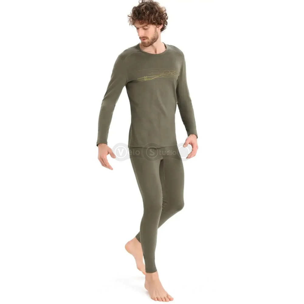 Термофутболка с длинным рукавом ICEBREAKER 200 Oasis LS Crewe Ski Stripes MEN LODEN S