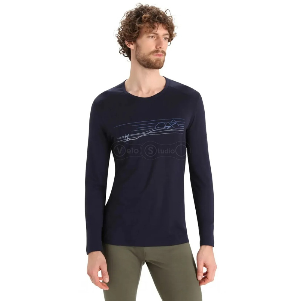 Термофутболка с длинным рукавом ICEBREAKER 200 Oasis LS Crewe Ski Stripes MEN MIDNIGHT M