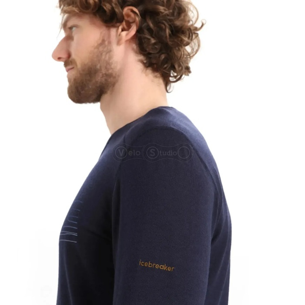 Термофутболка с длинным рукавом ICEBREAKER 200 Oasis LS Crewe Ski Stripes MEN MIDNIGHT S