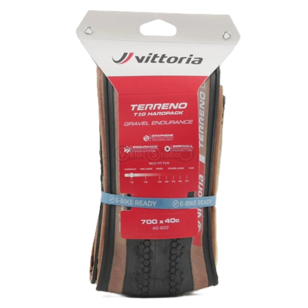 Вело покрышка Vittoria Terreno T10 700x40c Hardpack Gravel Endurance, бежевая боковина