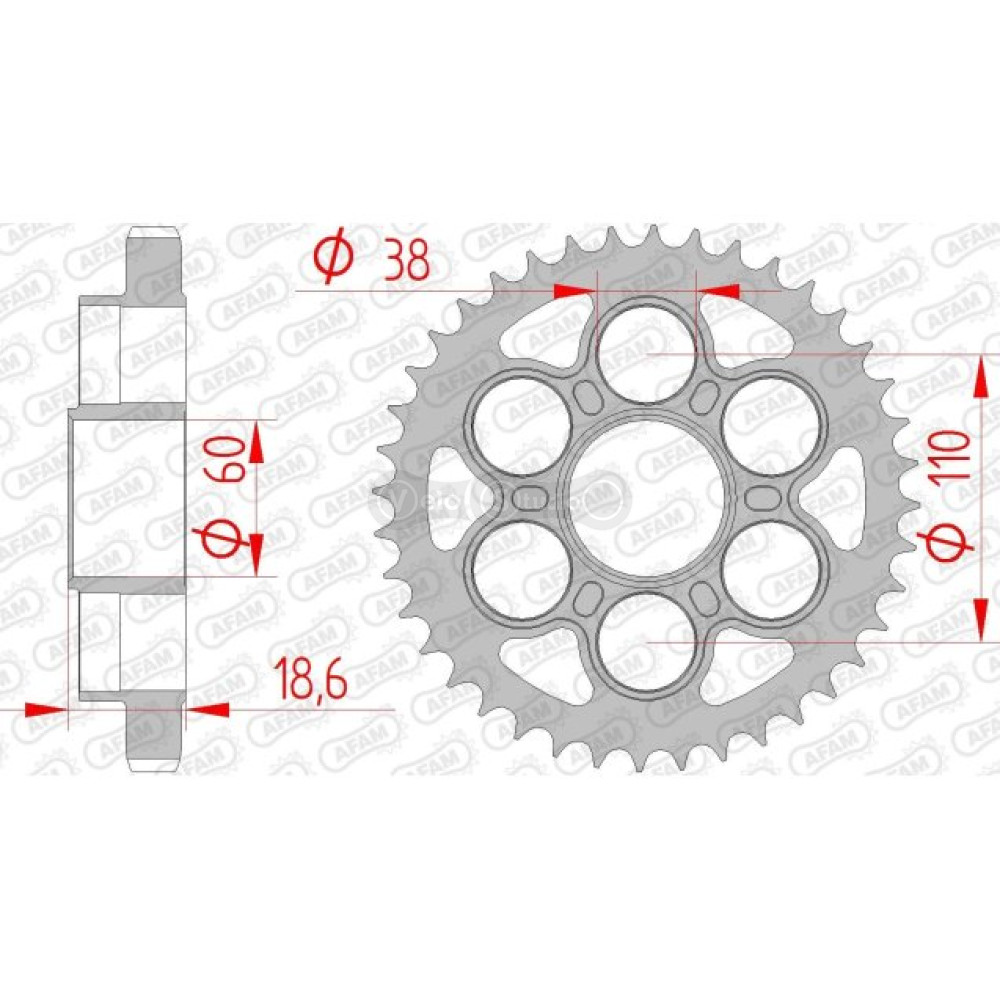 Задня зірка AFAM 530 Steel Chainwheel 50900 - Ducati [Silver], 40z