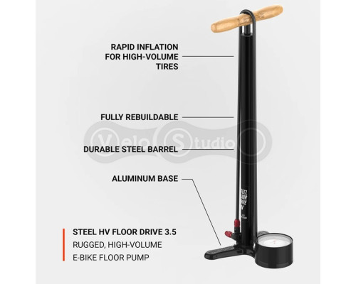 Напольный насос LEZYNE STEEL FLOOR DRIVE HV Манометр 3,5 черный 100psi Y18