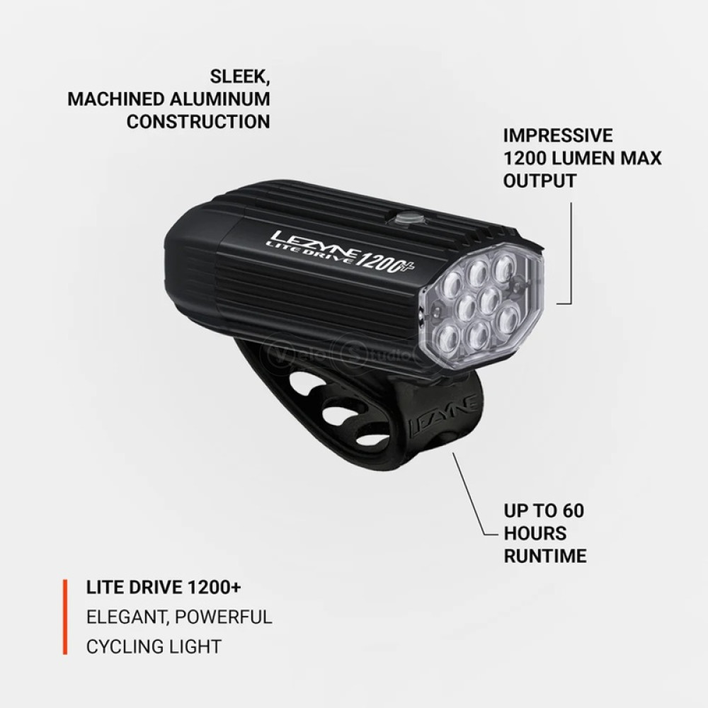 Передняя фара LEZYNE LITE DRIVE 1200+ FRONT чёрная матовая 1200 люмен Y17