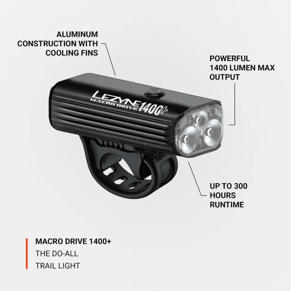Передня фара LEZYNE MACRO DRIVE 1400+ FRONT чорна матова 1400 люмен Y17