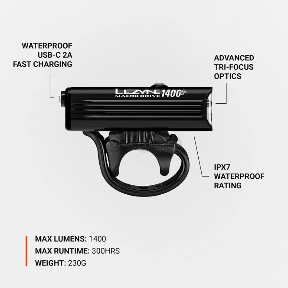 Передня фара LEZYNE MACRO DRIVE 1400+ FRONT чорна матова 1400 люмен Y17