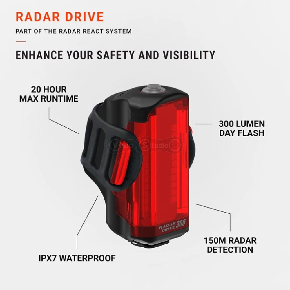 Задняя мигалка с радаром приближения LEZYNE DRIVE REAR-BLACK чёрная 250 люмен Y19