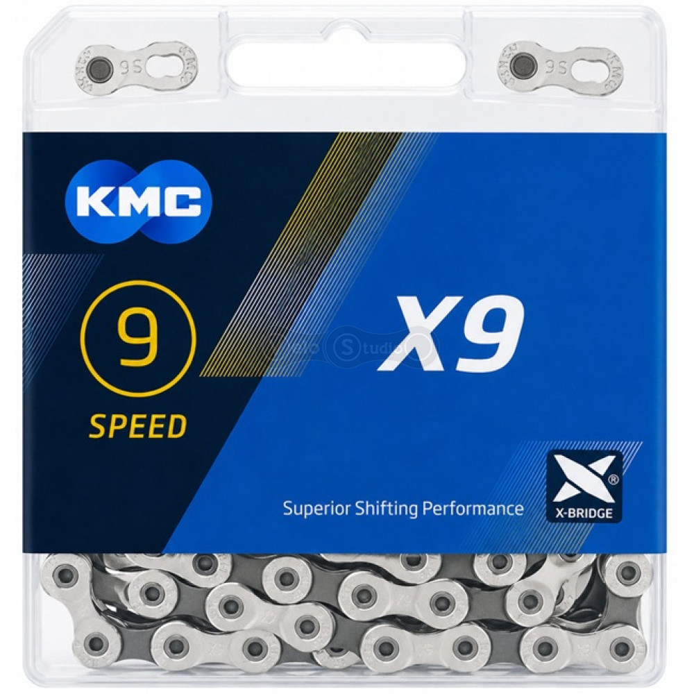 Цепь KMC X9 9 скоростей 116 звеньев Silver/Grey