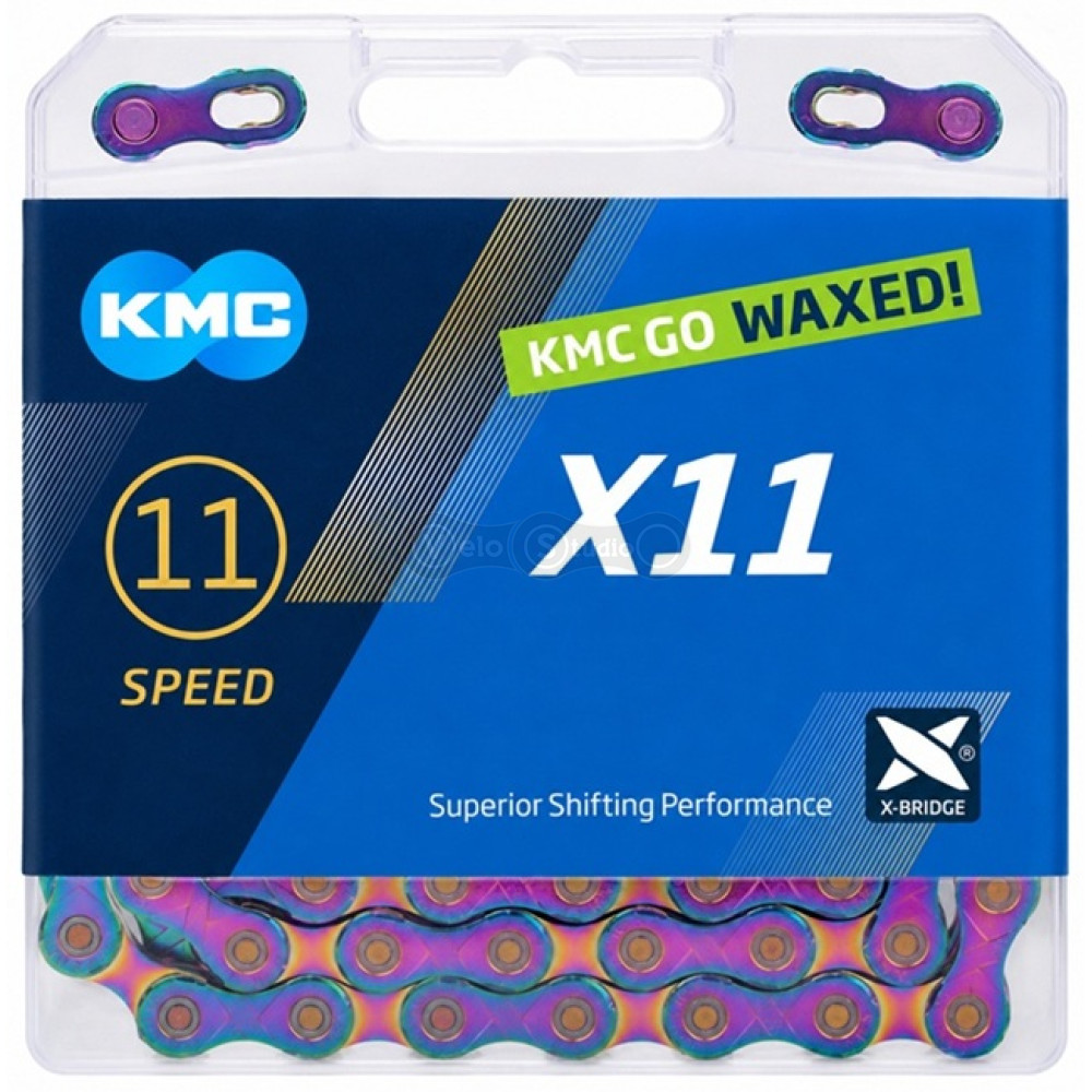 Цепь KMC X11 NPNP Waxed Chain 11 скоростей 118 звеньев, Aurora Blue