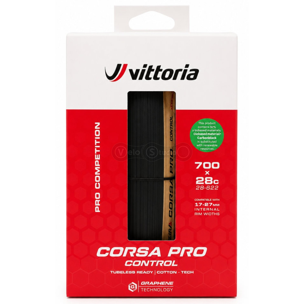 Вело покрышка Vittoria Corsa PRO Control 700x28C TLR, бежевая боковина