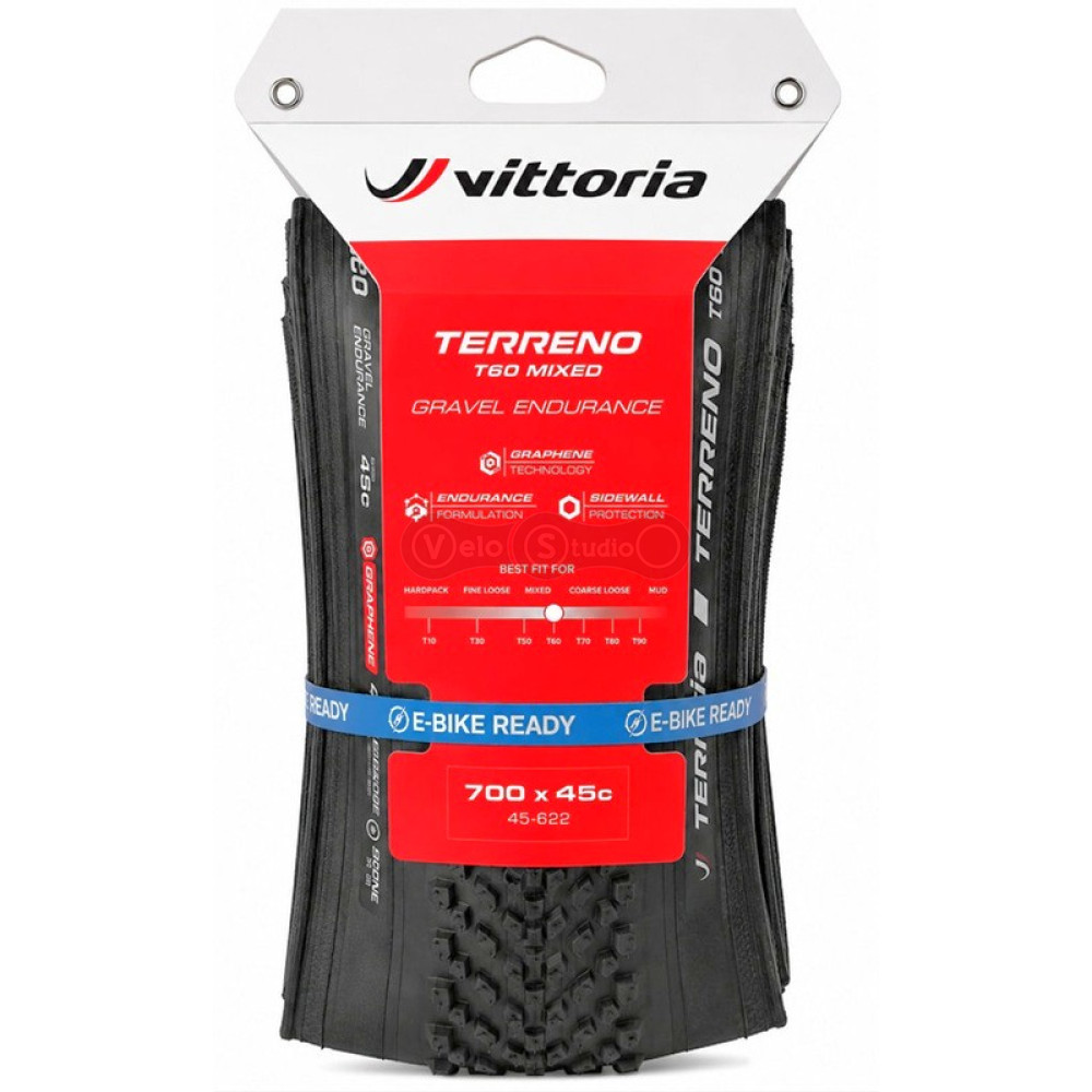 Вело покрышка Vittoria Terreno T60 Hardpack Gravel Endurance 700x45c, TLR, черная