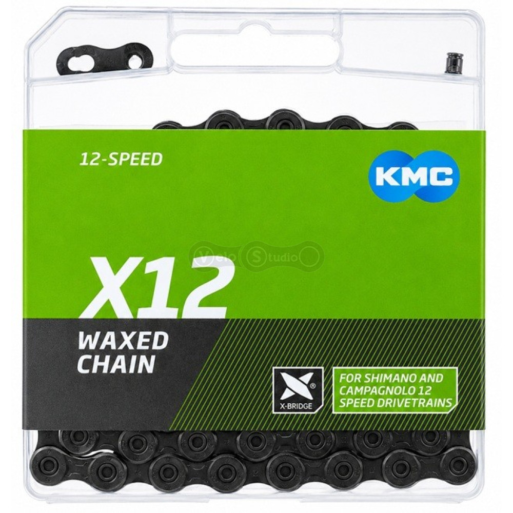 Цепь KMC X12 Black 12 скоростей, 126 звеньев + замок Waxed