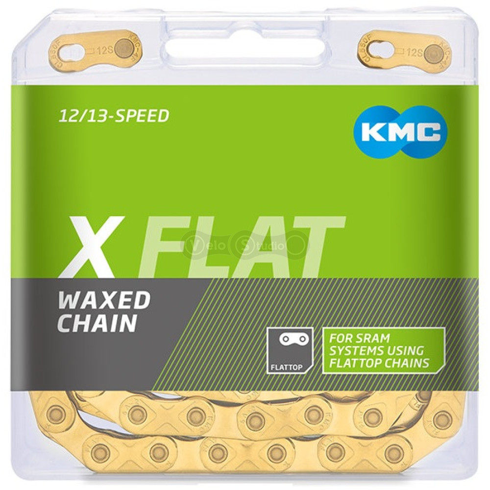 Ланцюг KMC X Flat Ti-N Gold 13/12 швидкостей, 126 ланок + замок, Waxed