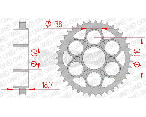 Задняя звезда AFAM 525 Steel Chainwheel 50901 - Ducati [Silver], 41z