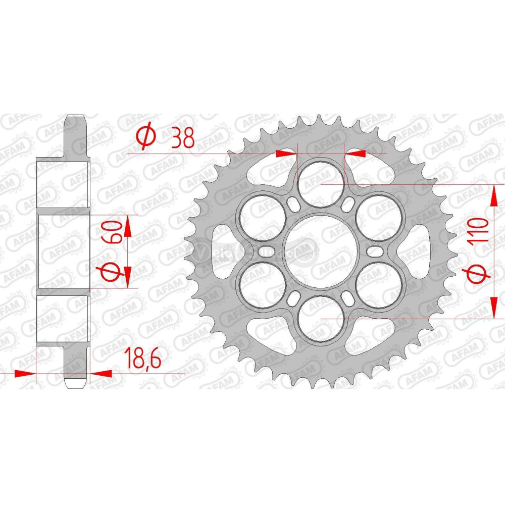 Задняя звезда AFAM 525 Steel Chainwheel 50801 - Ducati [Silver], 38z