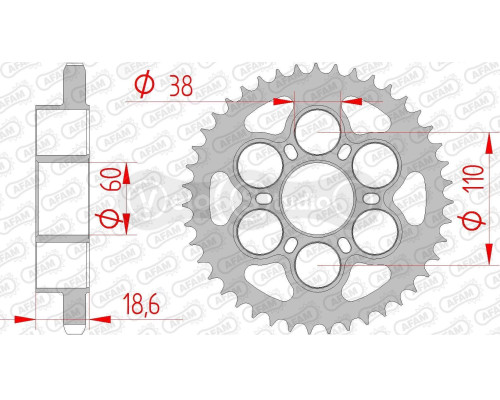 Задняя звезда AFAM 525 Steel Chainwheel 50801 - Ducati [Silver], 38z