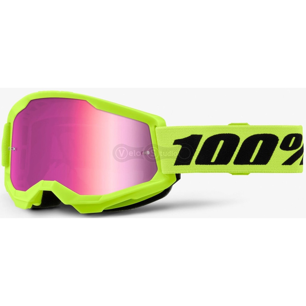 Маска 100% STRATA 2 Goggle Neon Yellow - Mirror Pink Lens