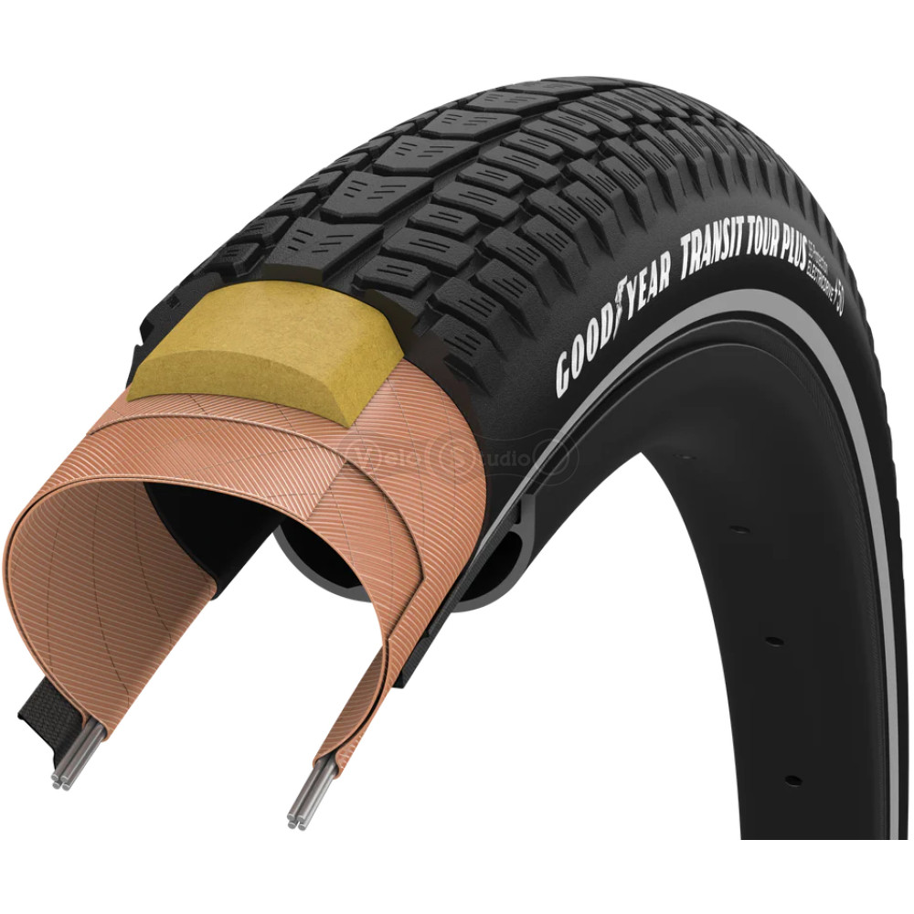 Вело покрышка 700x35 (37-622) GoodYear Transit Tour Plus S5:Protection, Wire, Black + reflective strips, 60tpi