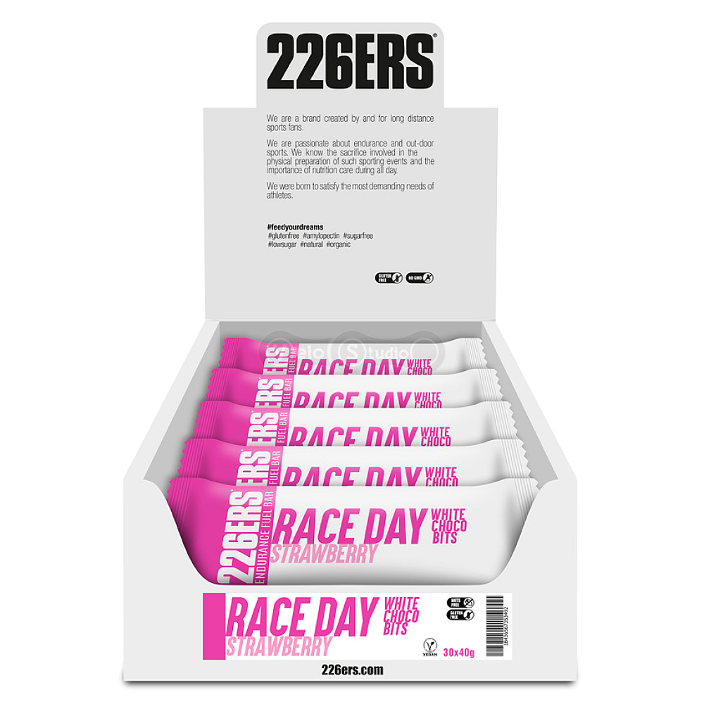 Батончик 226ERS Race Day Choco bits Energy белый шоколад/клубника 40г 30шт/упаковка 1200г