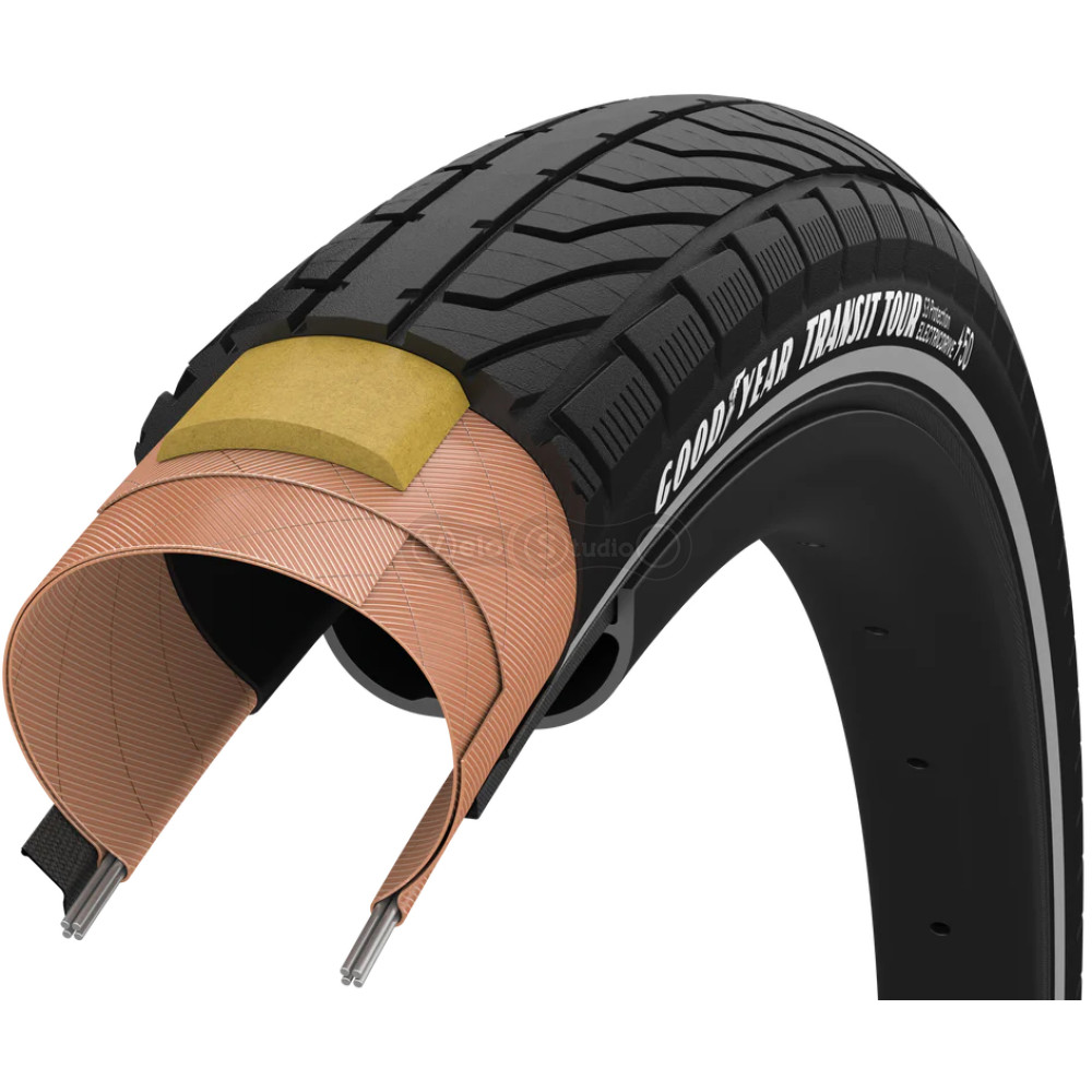 Вело покришка 27.5x2.00 (50-584) GoodYear Transit Tour S3: Protection, Wire, Black + reflective strips, 60tpi