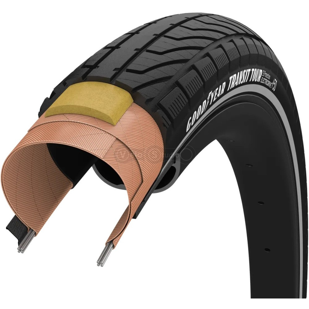 Покрышка 700x50 (50-622) GoodYear Transit Tour S3:Protection, Wire, Black + reflective strips, 60tpi