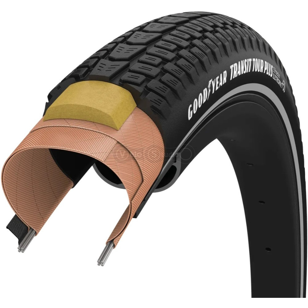 Покрышка 700x40 (40-622) GoodYear Transit Tour Plus S5:Protection, Wire, Black + reflective strips, 60tpi