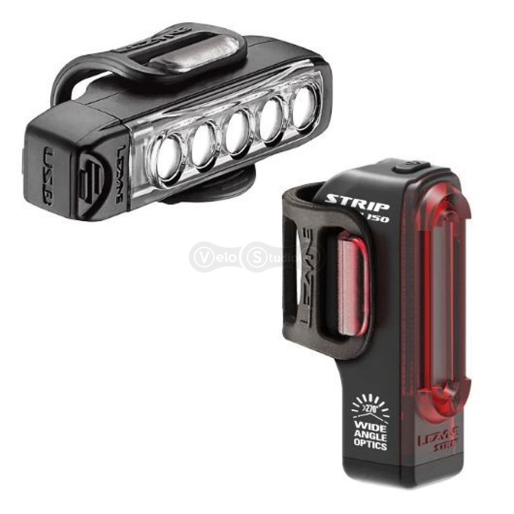 Комплект фар Lezyne STRIP DRIVE PAIR (FRONT и REAR) чёрная 400/150 LM USB