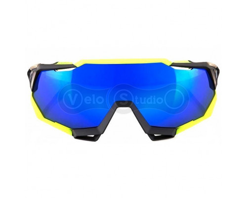 Велосипедные очки Ride 100% SPEEDTRAP - Soft Tact Black/Neon Yellow - Blue Mirror Lens