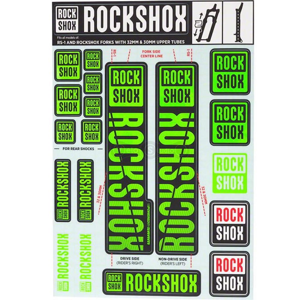 Стикер на вилку и амортизатор Rock Shox 30/32/RS1 NEO5 Green Original