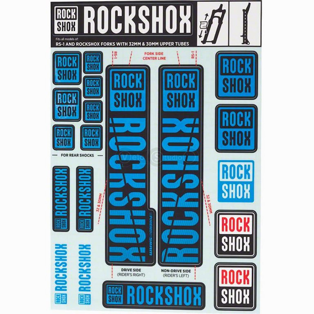 Стикер на вилку и амортизатор Rock Shox 30/32/RS1 Water Blue Original