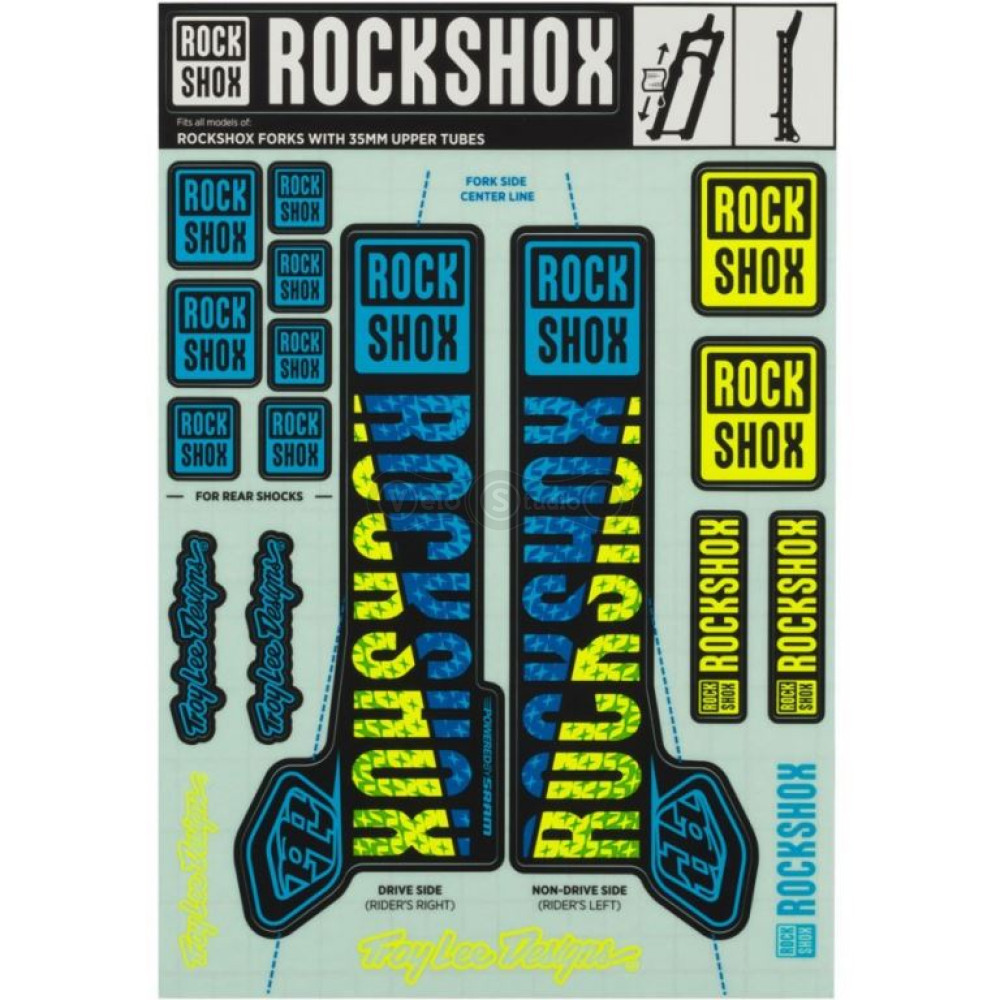 Стікер на вилку та амортизатор Rock Shox Troy Lee Designs 35mm Blue/Yellow