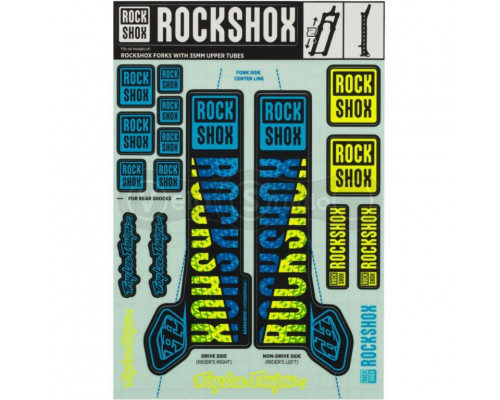 Стикер на вилку и амортизатор Rock Shox Troy Lee Designs 35mm Blue/Yellow