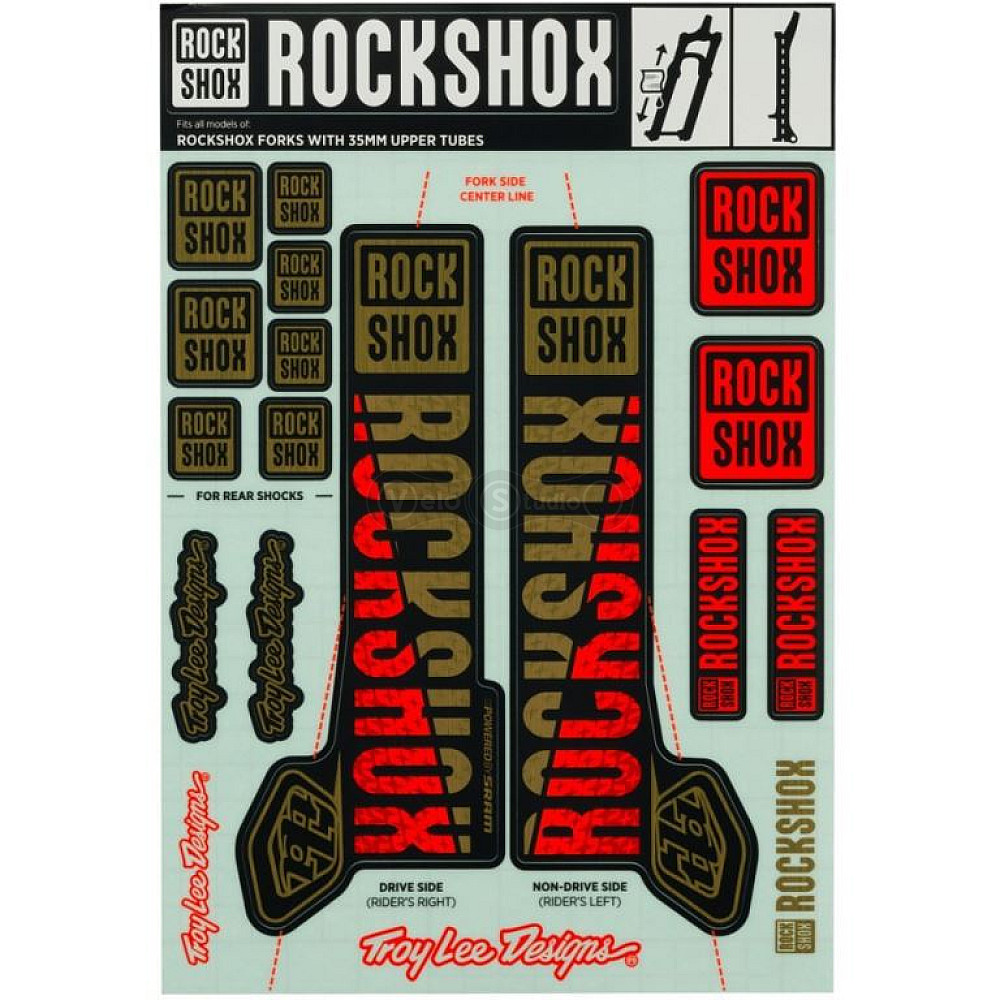 Стикер на вилку и амортизатор Rock Shox Troy Lee Designs 35mm Gold/Orange