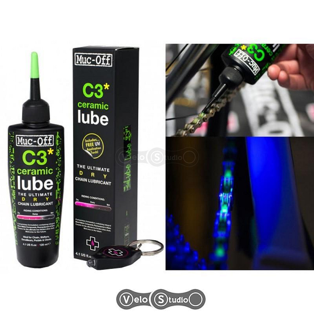 Мастило для ланцюга Muc-Off C3 Ceramic Dry Lube 120 ml + ліхтарик