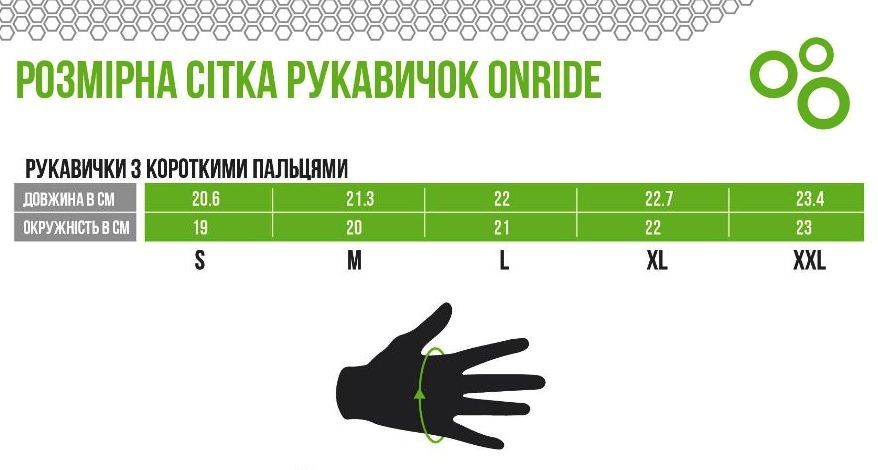 Таблица размеров перчаток Onride